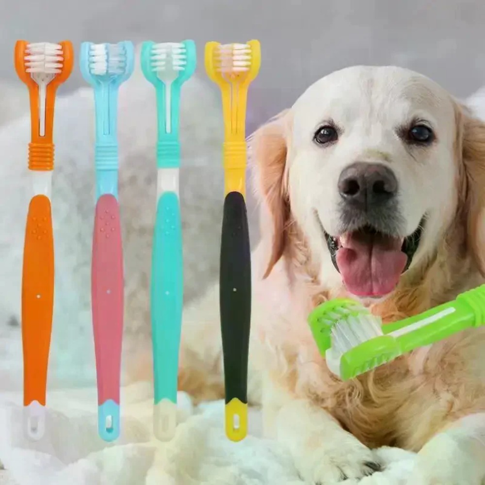 Teeth Whitening Mouthwash - 3 Sided Pet Toothbrush Dog Cat